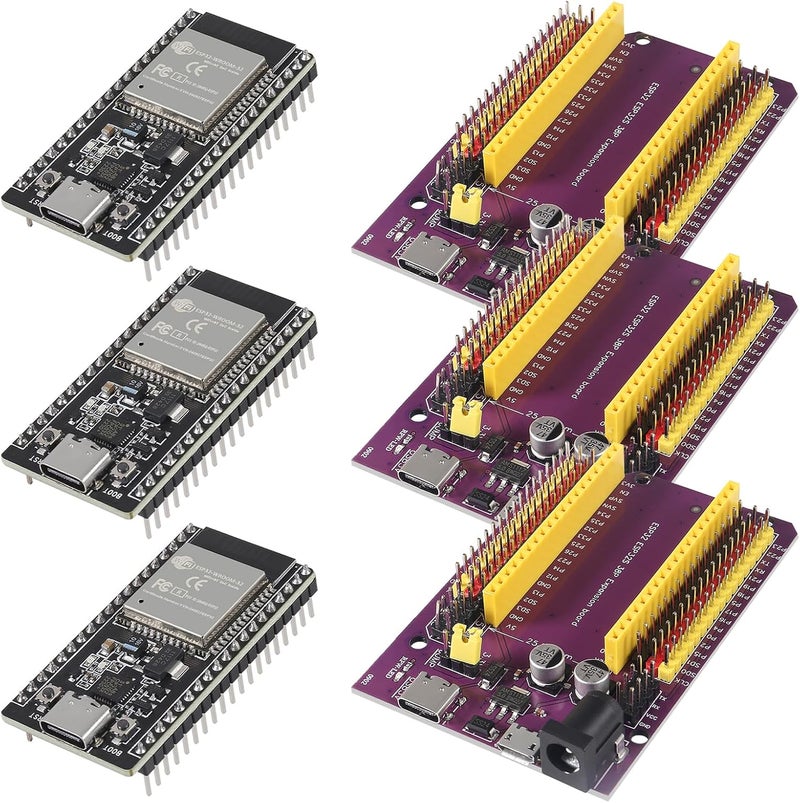 AiTrip 3 Sets ESP-WROOM-32 ESP32 ESP-32S 38Pin Development Board Type C Interface ESP-WROOM-32 with ESP32 Breakout Board Shield Terminal Adapter for ESP32 38 PIN Narrow - Image 1
